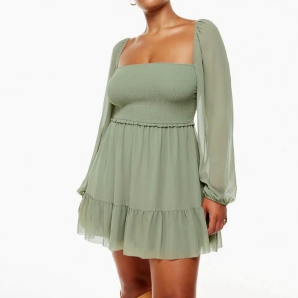 Wilfred‎ Women's Tempest Smocked Chiffon Mini Dress Bitter Sage Small